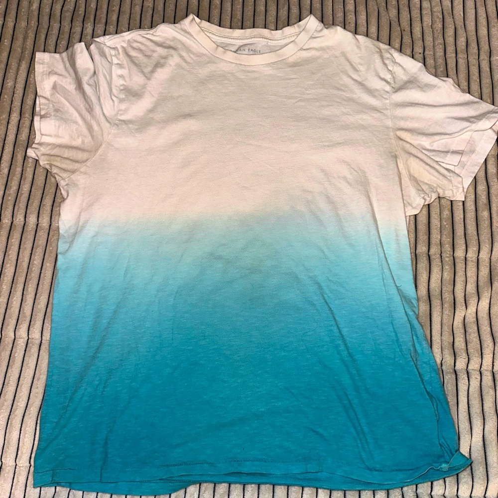 American Eagle Blue/Green & White Ombré T-Shirt Large
